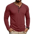 thumbnail image 2 of hotojiny Men's Long Sleeve Henley Shirts Cotton 3-Button Spring Casual T-Shirts Comfy Crew Neck Soft Muscle Tops(Red,3X-Large), 2 of 7