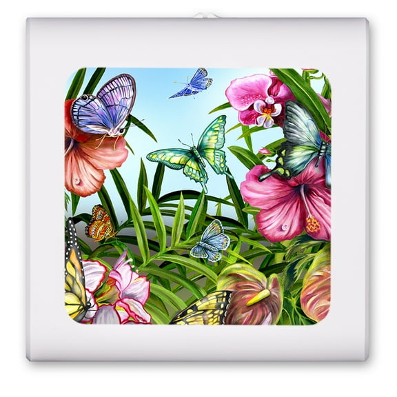 Plug in Dimmable LED Night Light with Dusk to Dawn Auto Sensor, Adjustable Brightness, Warm Light, Auto On/Off Nightlight for Bathroom, Hallway, Nursery, Bedrooms - Blue Butterflies Butterfly Bug