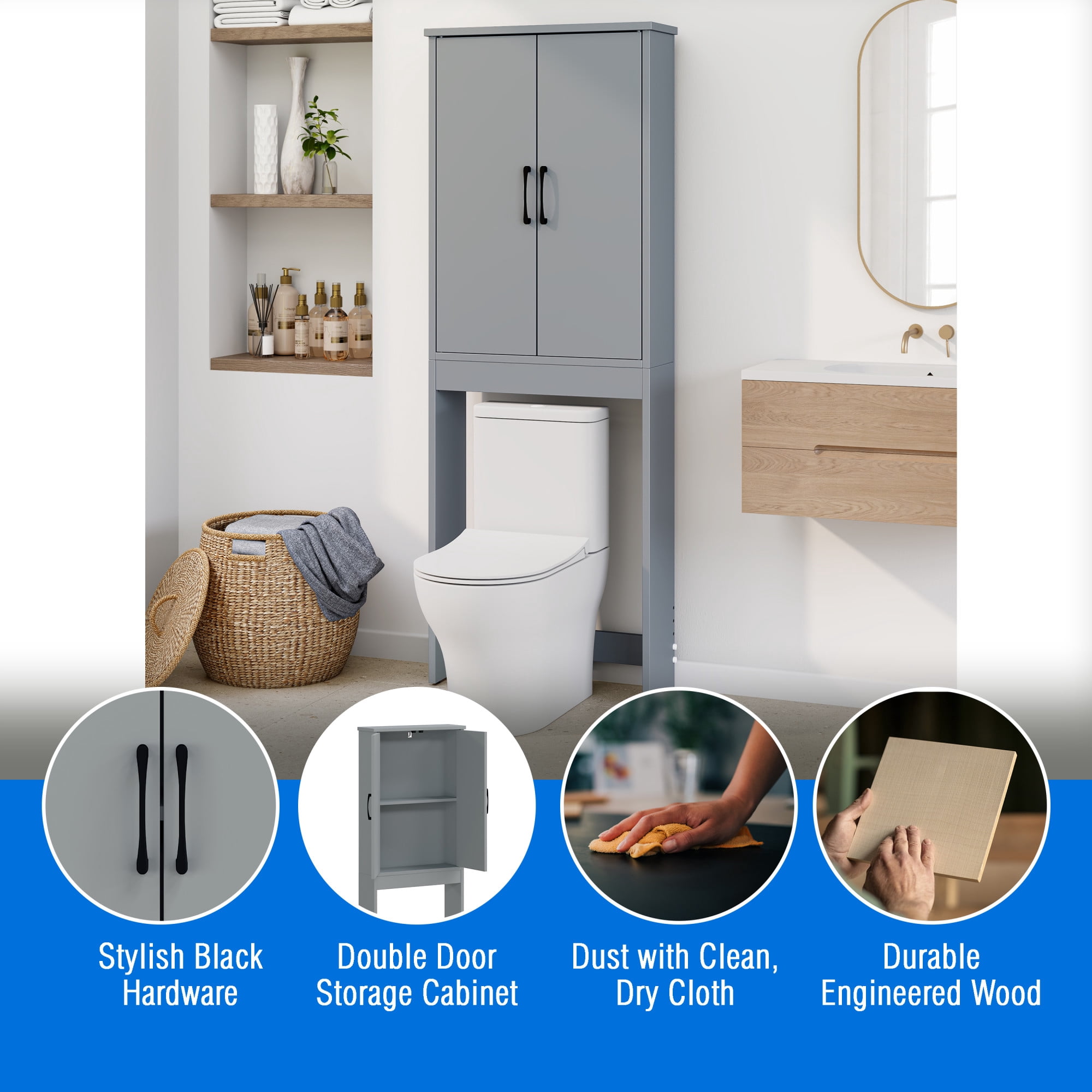 Mainstays Ardent Over-the-Toilet Bathroom Storage Cabinet, Gray