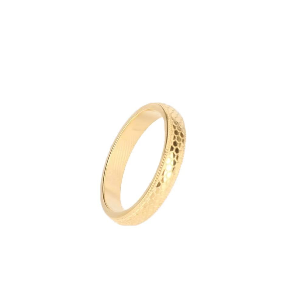 PAMTIER Unisex Stainless Steel Simple Curved Surface Grid Honeycomb Trendy Personalized Exquisite Retro-Style Ring Golden Size 8