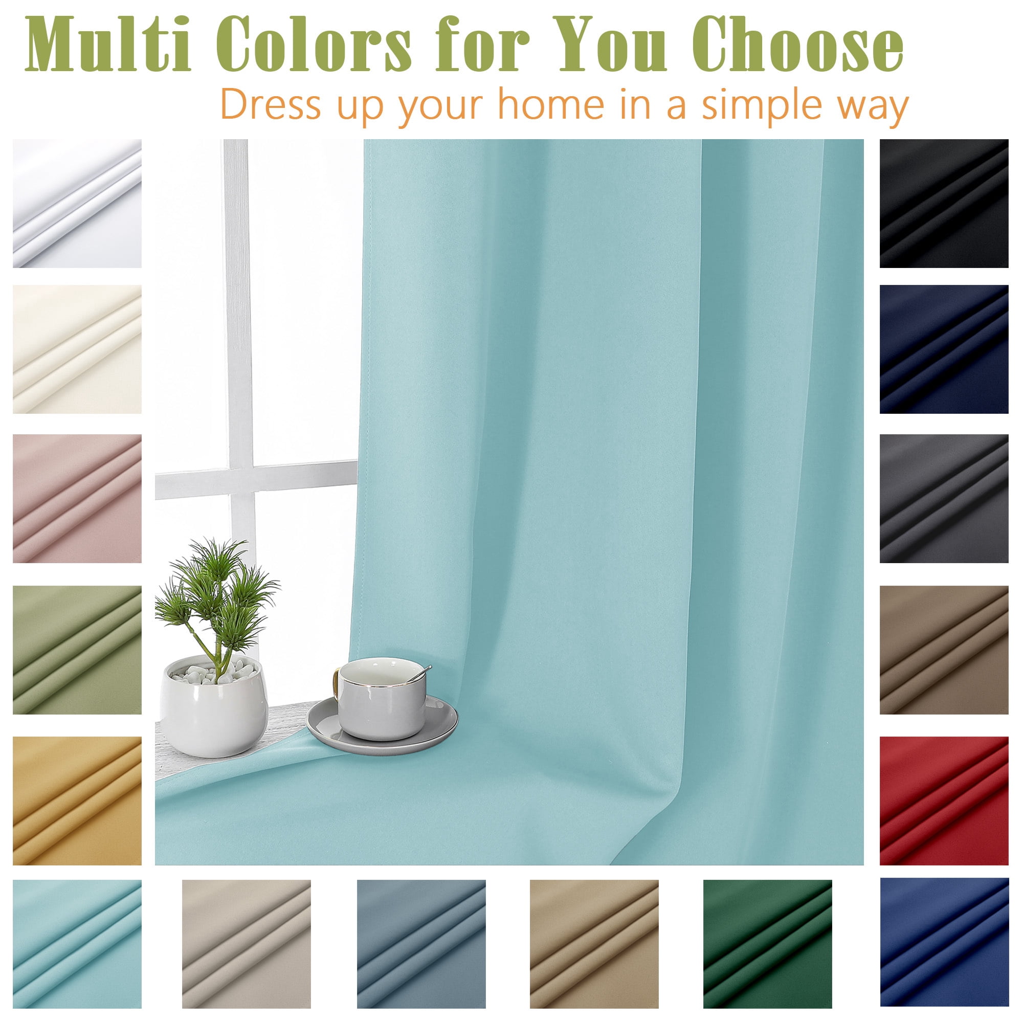 OVZME Kalme Aqua Grommet Blackout Curtains 54 inch Long 2 Panels Set, Solid Thermal Insulated Curtains for Bedroom Kitchen Kids Room, Each W40 x L54, Aqua