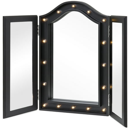 Astro Van Black Power Mirror - Best Choice Products Lighted Tabletop Tri-Fold Vanity Mirror w/ LED Lights - Black