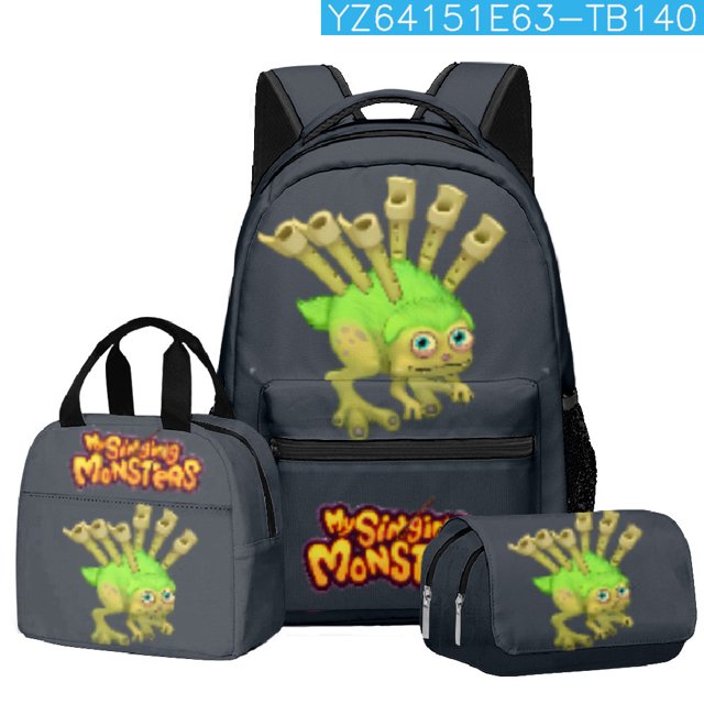 Singing Monsters Backpack 3-piece Boy Girl Large Capacity School Bag Shoulder Bag Pencil Case Suitweek