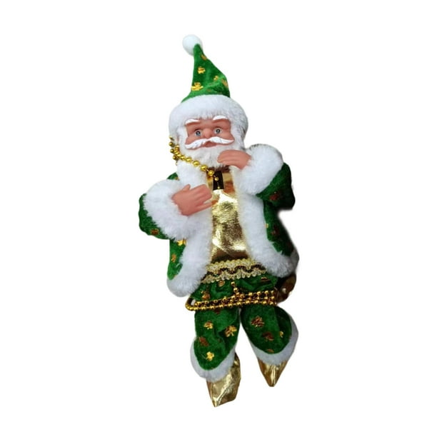 Papá Noel trepador con adorno musical para árbol de Navidad con cuentas. Sube y baja. Verde