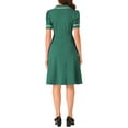 thumbnail image 3 of INSPIRE CHIC Vintage Midi Dress for Women's 2024 Work Peter Pan Collar Dresses M Dark Green, 3 of 5