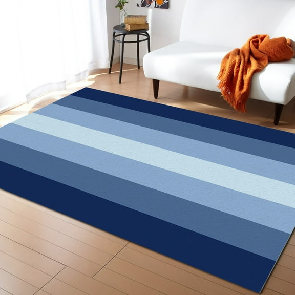 Striped Area Rug 5'x7' Navy Blue Ombre Stripe Washable Area Rugs Non Shedding Floor Carpet Rubber Backing Non-Slip Indoor Mats for Living Room Bedroom Kitchen