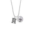 thumbnail image 2 of Delight Jewelry Black Nickeltone Crystal Initial - M - Beaded Border - Silvertone Script Initial Disc - H - Charm Necklace, 20"+3", 2 of 4