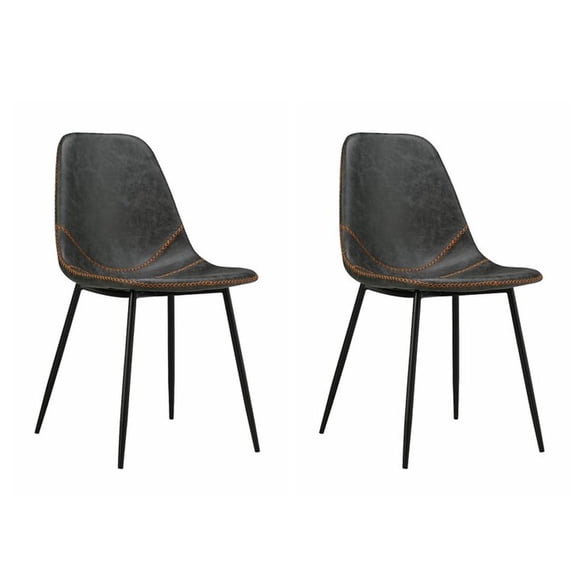 Mossad's PU leather Dining Chairs with Metal Base in Grey Orange - Set of 2