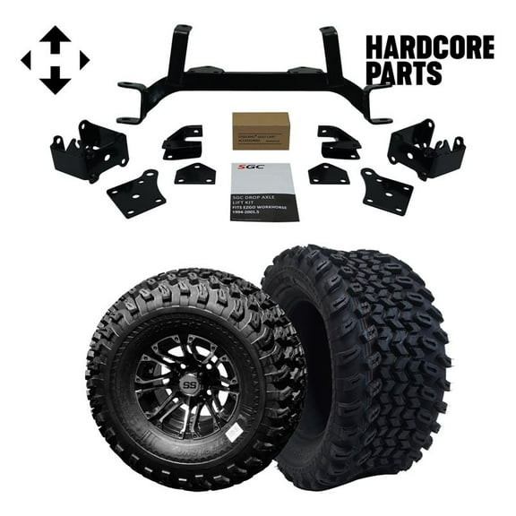 Hardcore Parts 6" Drop Axle Lift Kit for EZGO MPT/WORKHORSE 1200 (1994.5-2001.5) Golf Cart with 10" Machined/Black 'Lancer' Wheels and 22"x11"-10 DOT rated All-Terrain tires