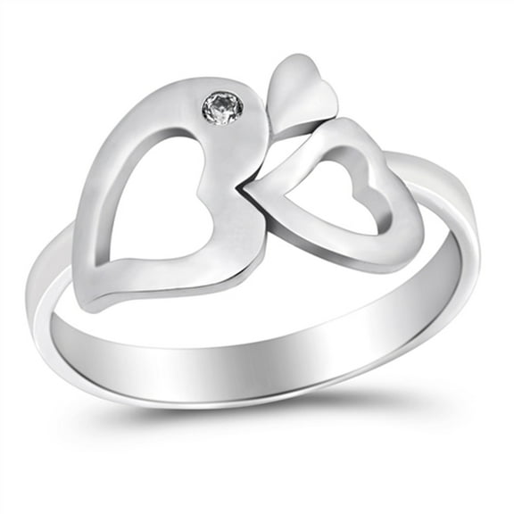 White Cubic Zirconia Heart Cutout Ring .925 Sterling Silver Band Jewelry Female Male Unisex Size 5