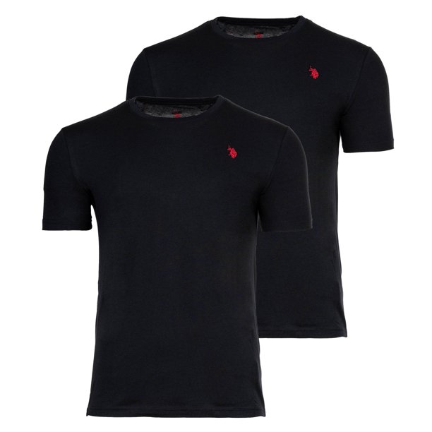 U.S. POLO ASSN. Camisetas para hombre, pack de 2 - cuello redondo, logo bordado, algodón Negro M (Medium)