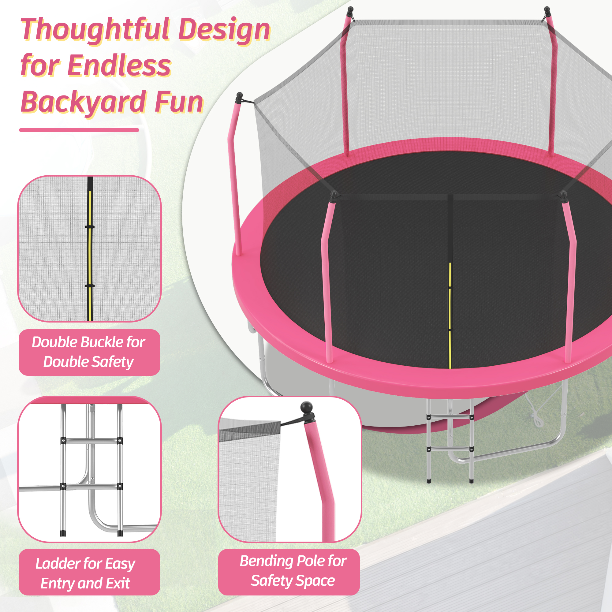 EUROCO 16FT Trampoline with Enclosure Net for Kids and Adults, 1500LBS Backyard Outdoor Large Tranpoline