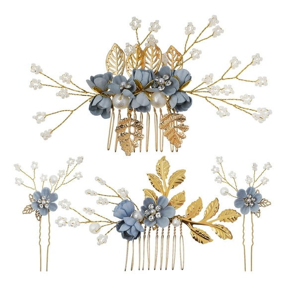 1 Set Flower Hair Pins Decorative Hair Side Combs Rhinestone Bridal Headwear Floral Headdress Women Wedding Hair Ornaments