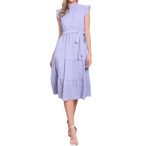 INSPIRE CHIC Vestidos Midi para Mujeres con Cuello Alto y Mangas Rizadas Talla S
