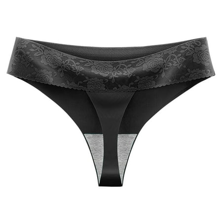 

Frehsky underwear women Women Mid Low Waist Lace Thong Ice Silk Seamless Comfortable Cotton Crotch Briefs cotton underwear for women Black