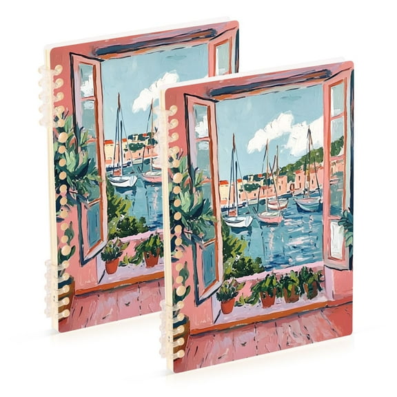 FORMRS 1-Subject Spiral Notebook 8" x 5" College Ruled 60 Refillable Sheet A5 Hard Cover, 2 Pack, Pink Boat