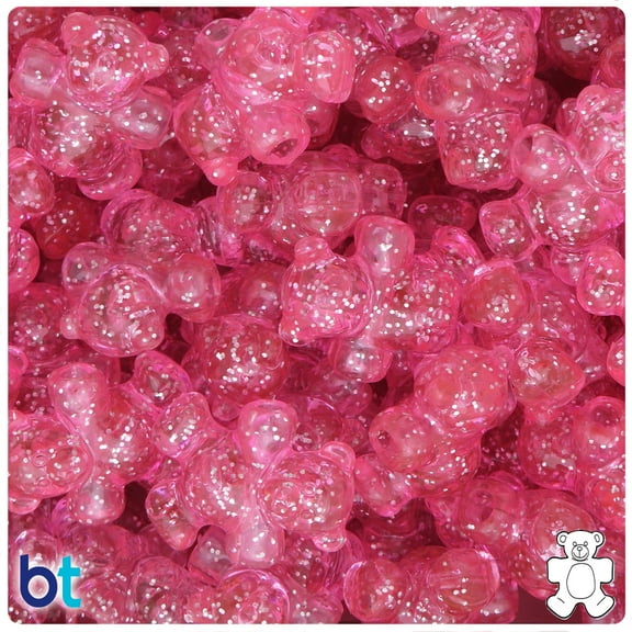 BeadTin Pink Sparkle 25mm Teddy Bear Plastic Pony Beads (24pcs)
