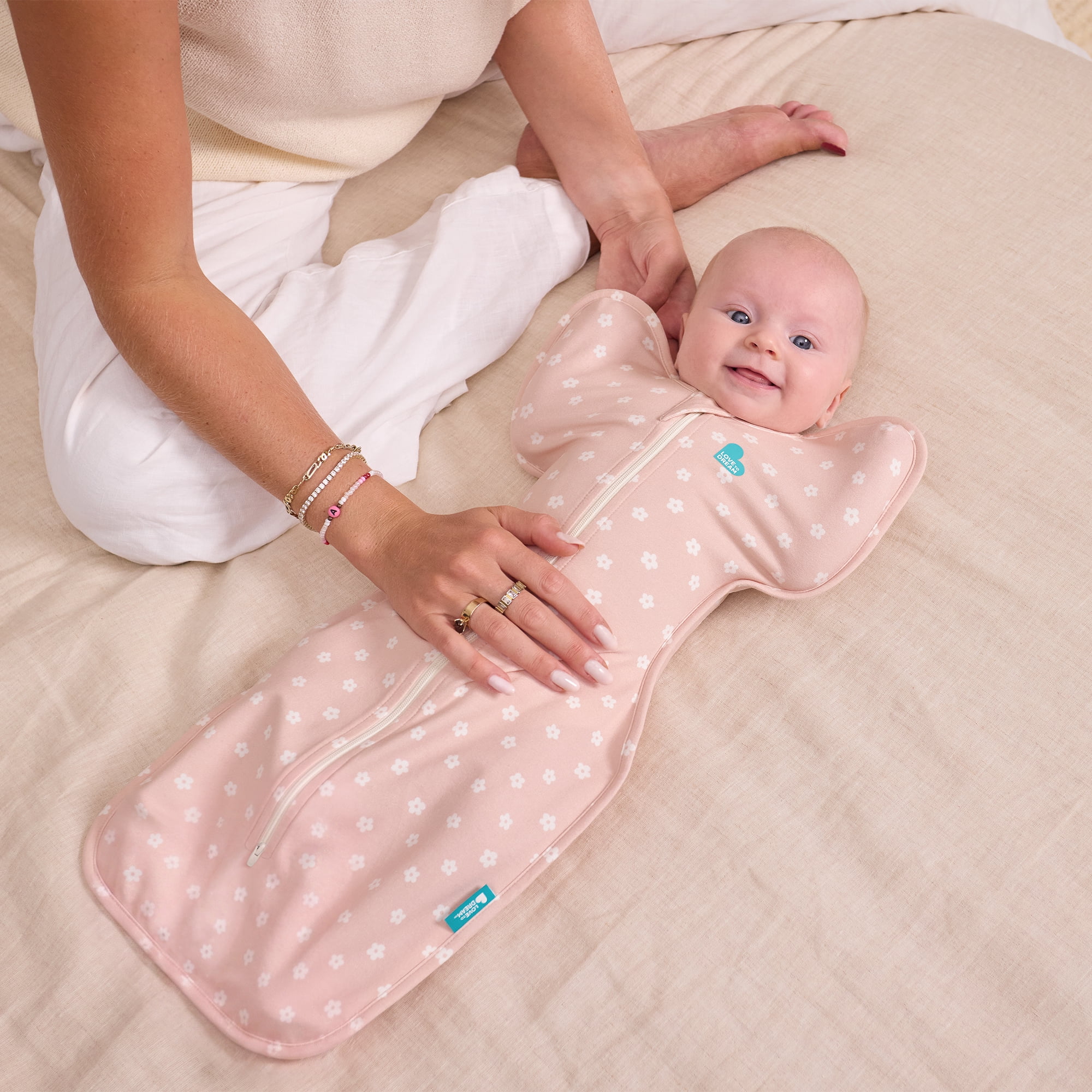 Love To Dream Swaddle Up Original Sleep Sack, 4-Way Stretch, Cotton Blend, 1.0 TOG, Pink Daisy, Medium