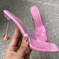 thumbnail image 3 of Anuirheih Clearance Slip on Sandals Women,Women's Casual Cute Transparent Crystal Heel Open Toe High Heel Slippers(Pink), 3 of 4