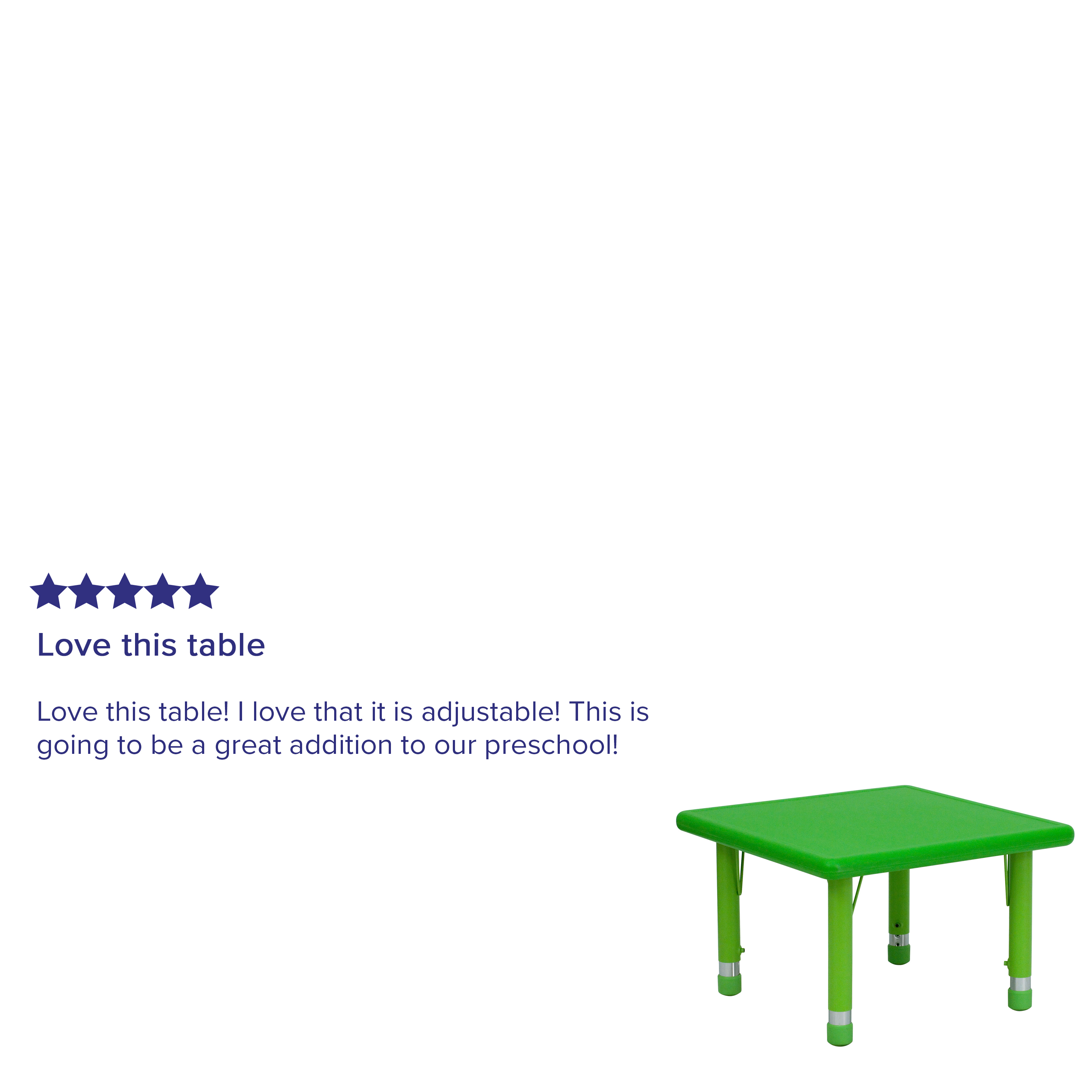 Flash Furniture 24'' Square Green Plastic Height Adjustable Activity Table - image 3 of 6