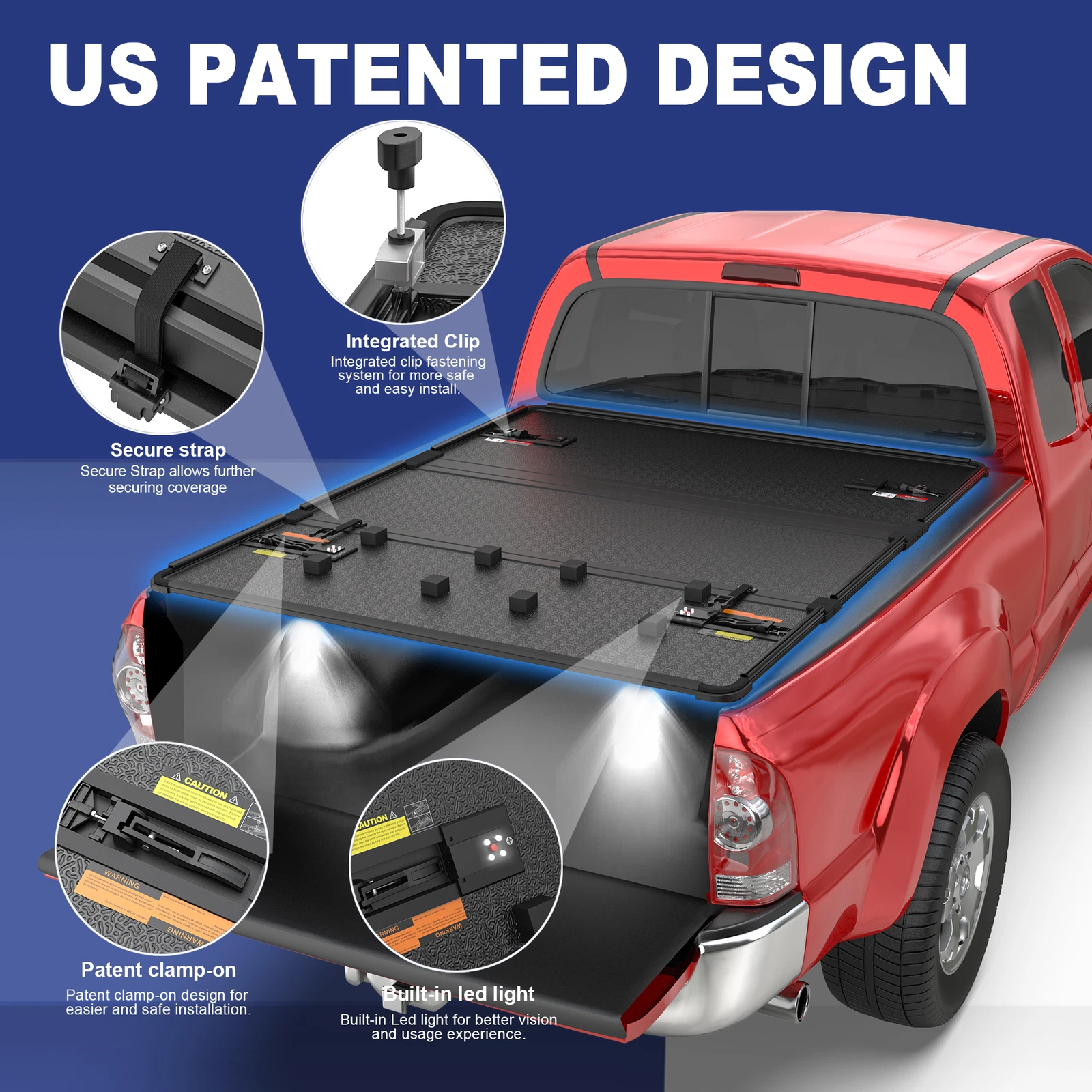 MOSTPLUS 6FT Tri-fold Hard Solid Tonneau Cover for 2016-2024 Toyota Tacoma Truck Bed