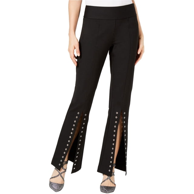 INC Pantalones de pierna ancha casuales con ojales divididos para mujer, negro, 8