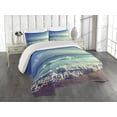 thumbnail image 2 of Ambesonne Tropical Quilted Coverlet 3 Pcs, Beach Sunset Waves, King Size, Cream Turquoise, 2 of 4
