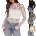 thumbnail image 2 of Fengactive Womens Sheer Lace Top Mock Neck Long Sleeve Floral Mesh Slim Fit Casual Going Out Blouse, 2 of 6