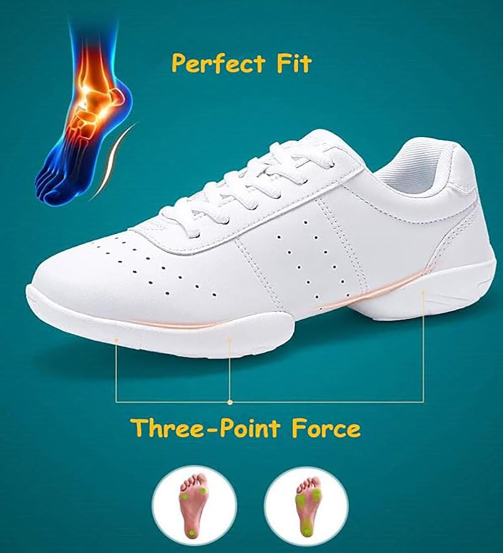 kkdom White Cheerleading Shoes Athletic Dance Sport Training Shoes Competition Tennis Sneakers Cheer Shoes Size 6