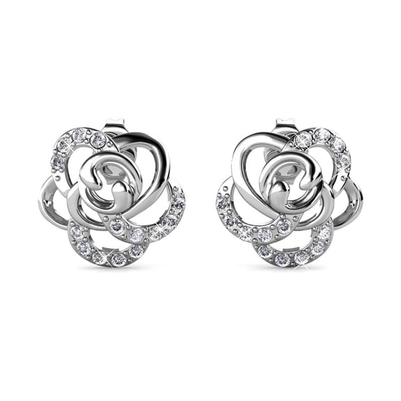 Cate & Chloe Briella 18k White Gold Plated Silver Flower Earrings with Swarovski Crystals for Women