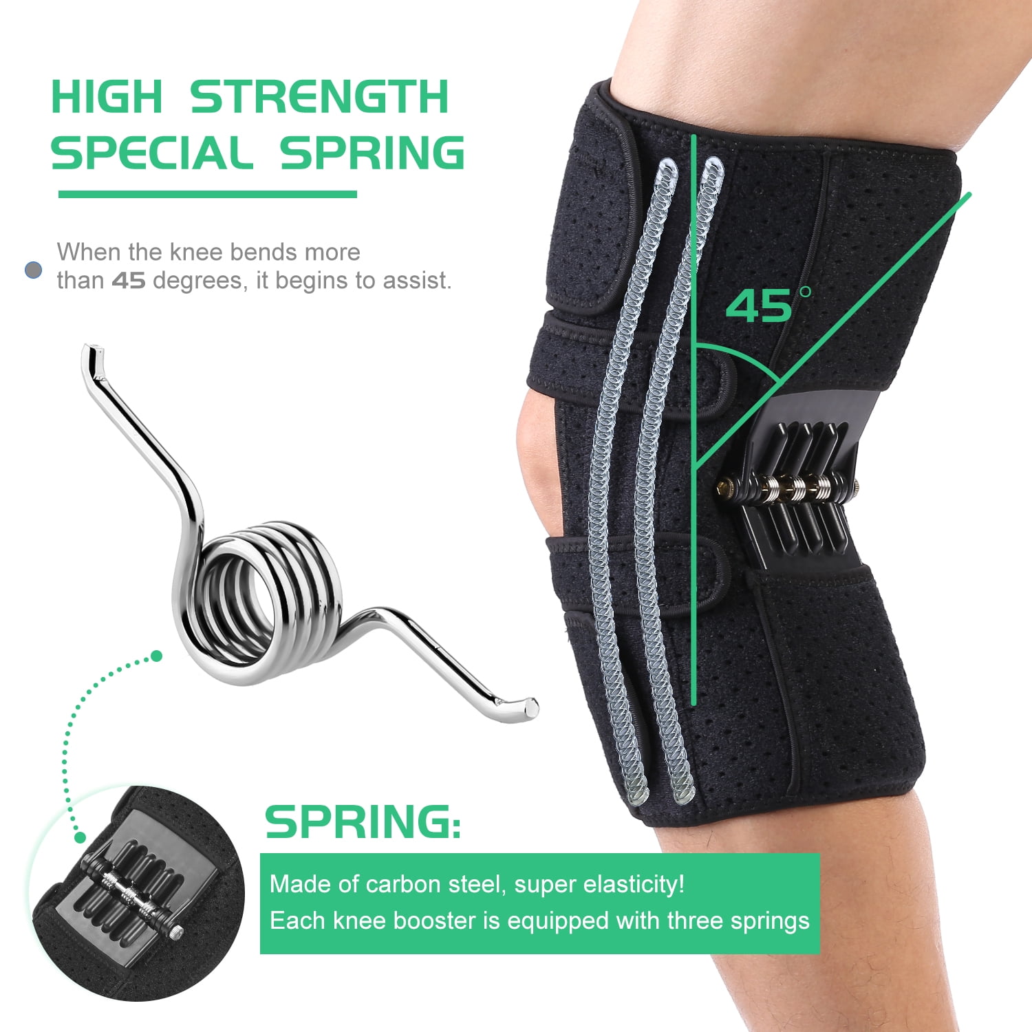 JOMECA Knee Booster Brace, Spring Powered Knee Assistive Device for Power Support , Adjustable One Size Knee Support Brace with Joint Stabilizer for Seniors, Walking, Climbing & Sports - 2 Pcs