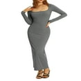 thumbnail image 1 of PENGXIANG Robe à Manches Longues pour Femmes Col Carré Robe Moulante Tricotée Unie Robe Crayon Extensible Tenue de Club, 1 of 6