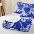 thumbnail image 4 of Castle Fairy Boho Crowned Skull Bed Spread Queen,Spooky Rose Bloom Queen Coverlet Set,Royal Blue White, 4 of 7