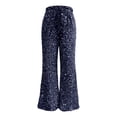 thumbnail image 3 of Women Sparkly Sequin Wide Leg Pants Shiny Elastic Drawstring Palazzo Pant Color Navy Size XL, 3 of 5