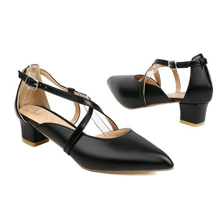 

XIAQUJ Women s Foreign Trade Large Spring New PU Leather Buckle Low Heel Hollow Back Sandals Sandals for Women 2024 Black 7