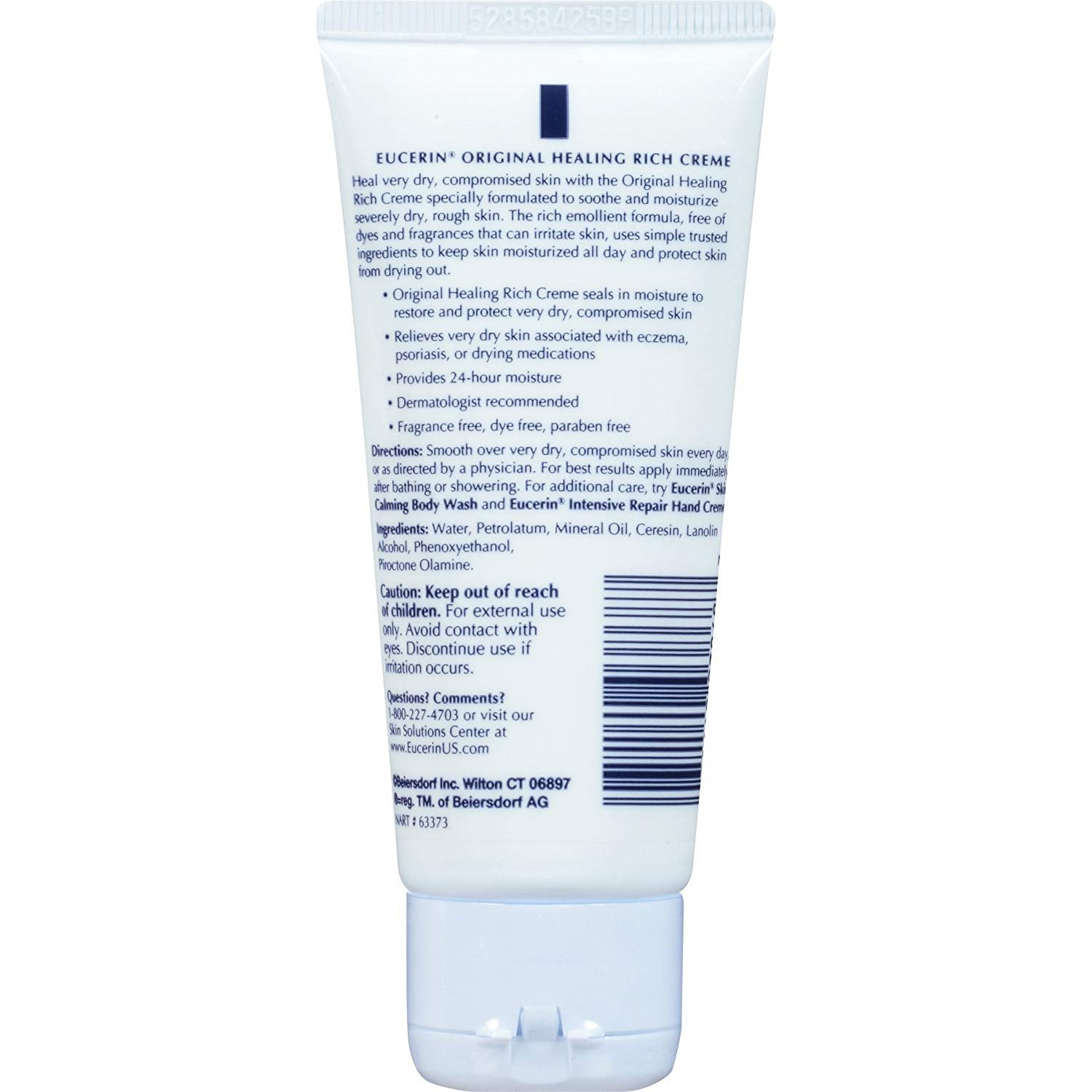 Eucerin Original Healing & Emollient Rich Creme Fragrance Free, 2oz, 6-Pack