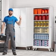 thumbnail image 2 of 75" Tall Metal Garage Storage Cabinet with Wheels and Locking Doors and Tall Rolling Steel Tool Cabinet with 5 Adjustable Shelves for Garage,Home,Office,Shop (White), 2 of 12