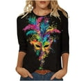thumbnail image 3 of QATAINLAV Womens Mardi Gras Shirts 3/4 Length Sleeve Crewneck Tee Top Funny Graphic Print 2025 Fashion Carnival Party Blouses Multicolor L, 3 of 6