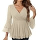 thumbnail image 2 of Ounisa Womens Ruffle 3/4 Sleeve V Neck Double Layers Mesh Blouses Loose Fit Flowy Tunic Tops, 2 of 6
