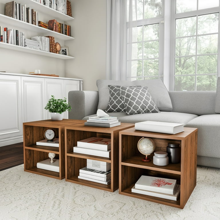 Lavish Home Modern Stackable Modular Cube End Table with Shelves Brown