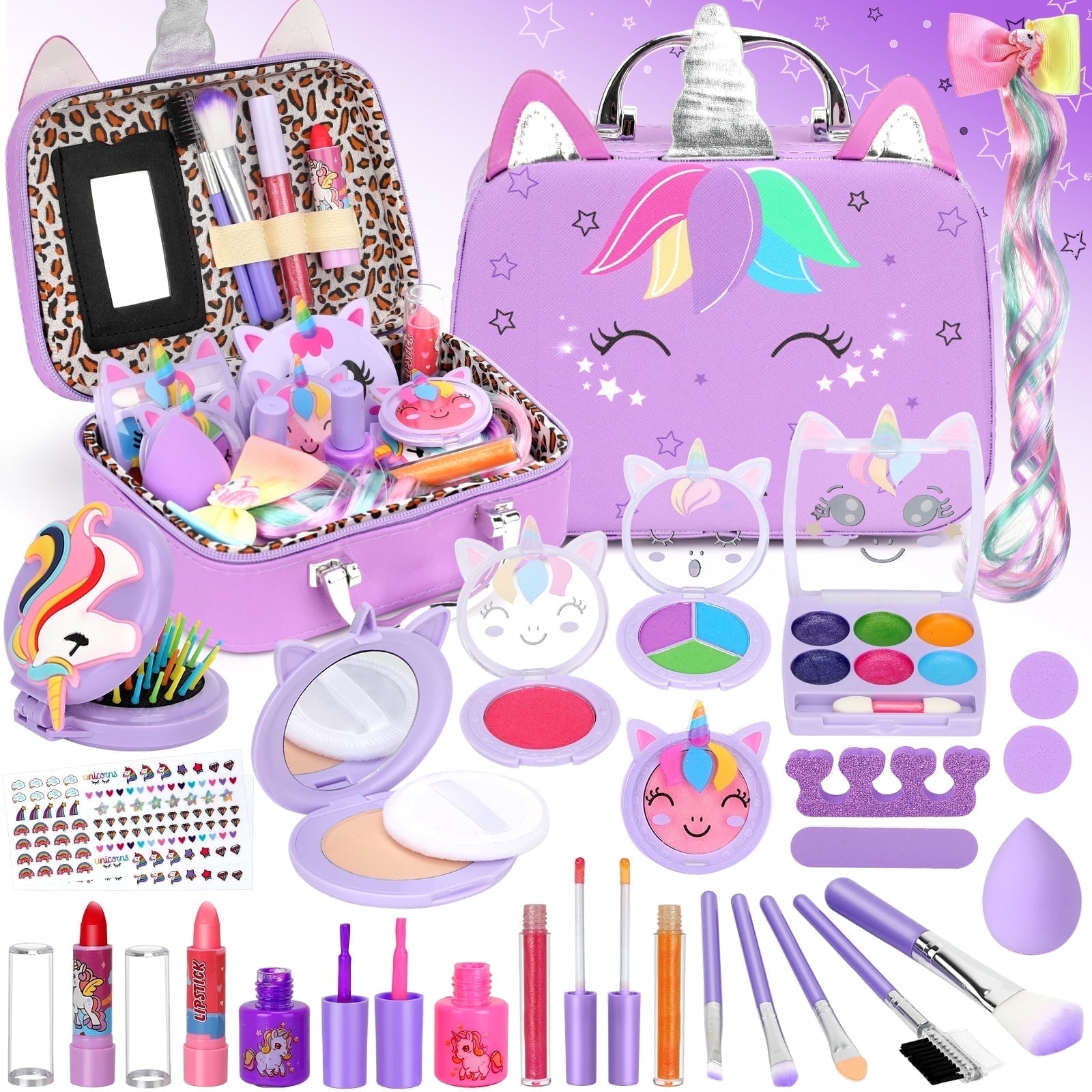 Sendida Kids Washable Makeup Set with Unicorn Case, Birthday Gift for Girls, Ages 3-12