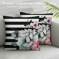 thumbnail image 3 of COMIO &nbsp;Black White Stripes Pillow Cases Floral Peony Rose Wildflowers Spring Summer Leaves Natural Pillow Sham Throw Pillow Covers One Side Printing Standard Size, 3 of 5