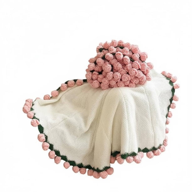 predolo Manta Ramo de Rosas Diseño 2 en 1 Manta Ramo de Flores Regalo Romántico Colcha Tejida con Flores para Parejas, Mujeres, Boda, Dormitorio