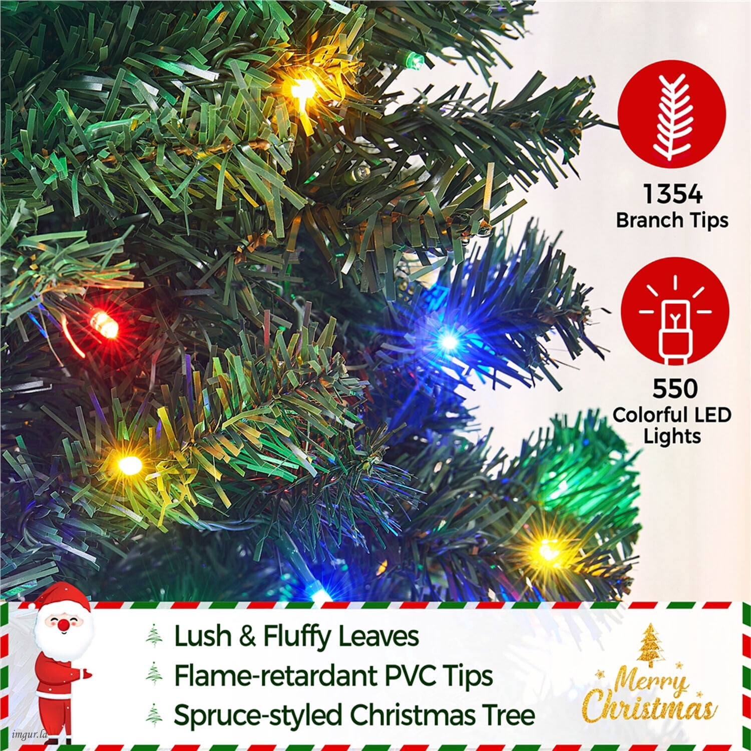 Alden Design 7.5FT Pre-lit Artificial Christmas Tree with Foldable Stand and Multicolored LED Lights, Green