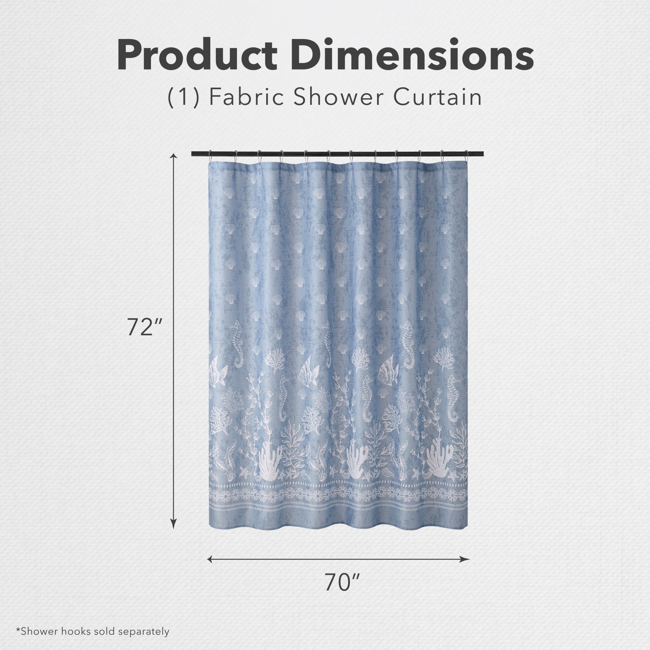 Creative Home Ideas 70" x 72" Fabric Bathroom Shower Curtain, Sealand Blue