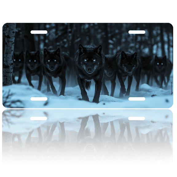 1 Pcs 2D Flat License Plate Covers & Frames, A pack of wolves For Decorative Front, Waterproof For Decoration Aluminum License Plate Covers & Frames Cover For Men Women, 12" X 6"