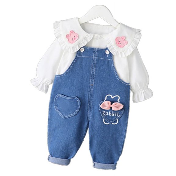 Spring and Autumn Girls' Infant Clothing Set Fashion Cotton Top Strap Pants Two-piece Girls' Newborn Children's Clothing Set.