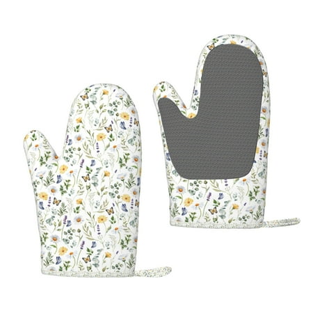 

Zufioo Watercolor Wildflower 2 Print Silicone Anti-Scalding Gloves Kitchen Hanging Rope Gloves Kitchen Utensils Suitable for Barbecue Baking Cooking