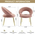 thumbnail image 4 of Set of 1 Velvet Fabric Dining Chairs with Curved Backrest and Golden Metal Legs for Kitchen or Dining Room (Pink), 4 of 11