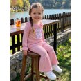 thumbnail image 4 of RUINIXCW Toddler Baby Girl Big Sister Outfit Fall Winter Clothes Waffled Pink Ruffled Collar Long Sleeve Shirt Tops with Bell Bottom Flare Pants Set, 4 of 8